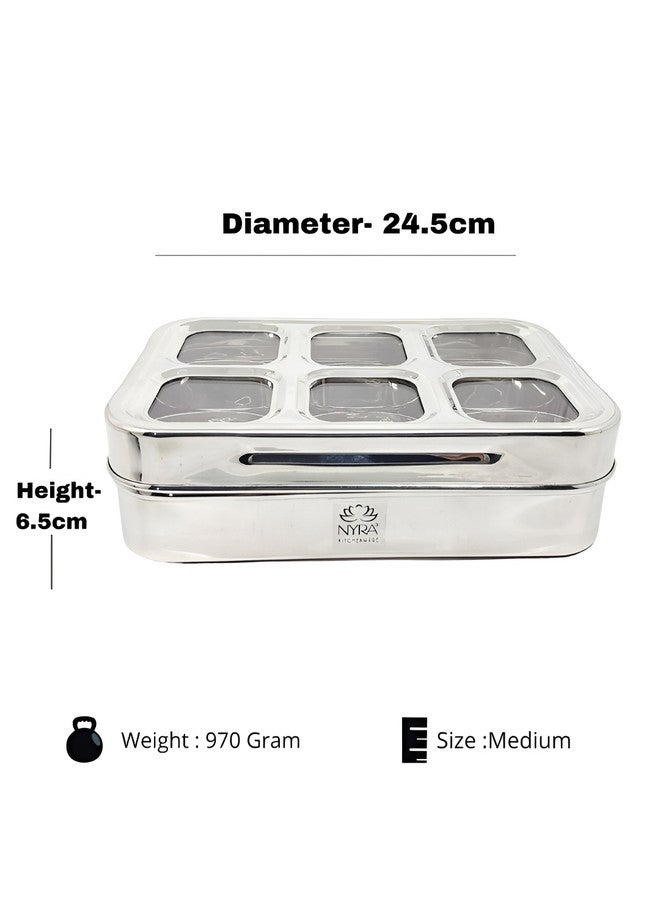 Nyra Kitchenware Stainless Steel 6 Compartment Dry Fruit Spice Box - Image 3